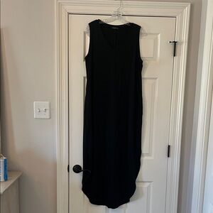 Elegant Black Sleeveless Maxi Dress v-neck cotton XL